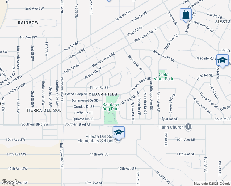 map of restaurants, bars, coffee shops, grocery stores, and more near 331 Timor Road Southeast in Rio Rancho