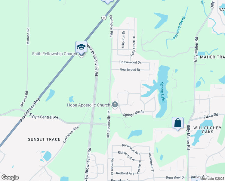 map of restaurants, bars, coffee shops, grocery stores, and more near 4380 Old Brownsville Road in Memphis