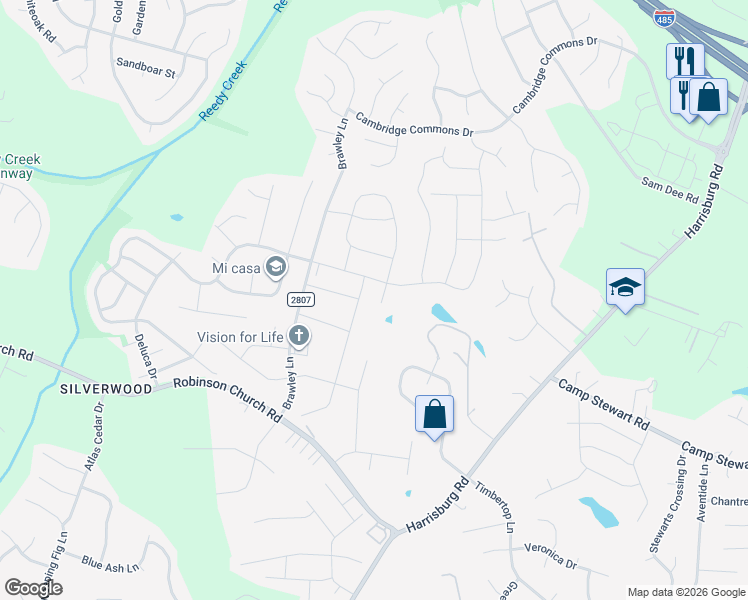 map of restaurants, bars, coffee shops, grocery stores, and more near 9207 Wardley Drive in Charlotte