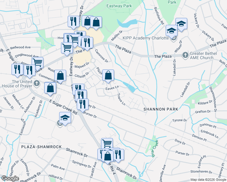 map of restaurants, bars, coffee shops, grocery stores, and more near in Charlotte