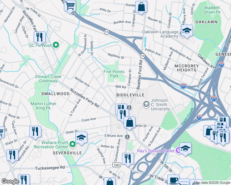 map of restaurants, bars, coffee shops, grocery stores, and more near 319 Solomon Street in Charlotte