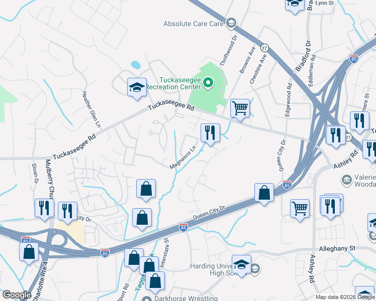 map of restaurants, bars, coffee shops, grocery stores, and more near 4724 Brewer Drive in Charlotte