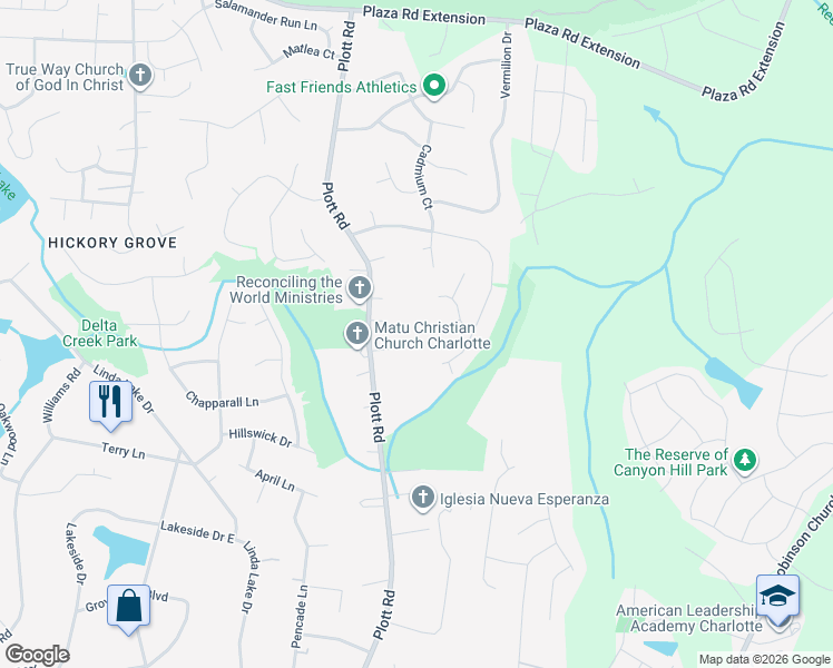 map of restaurants, bars, coffee shops, grocery stores, and more near 8437 Meadowcroft Court in Charlotte