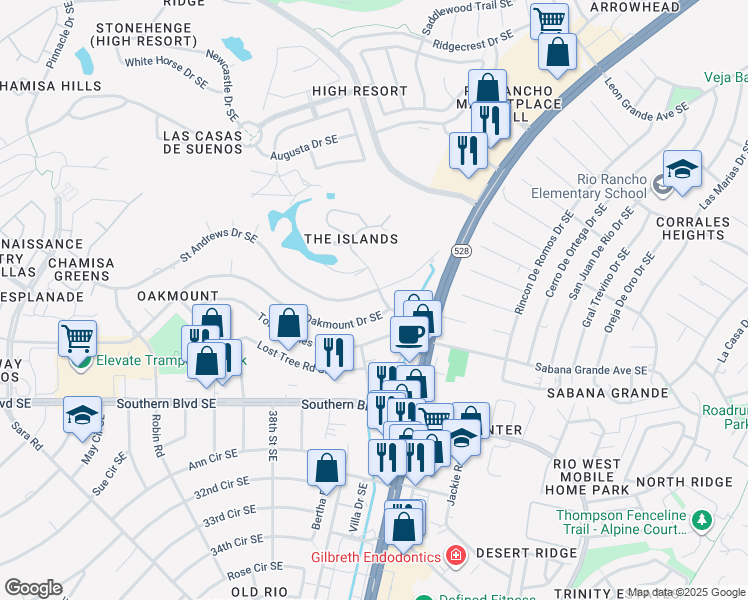 map of restaurants, bars, coffee shops, grocery stores, and more near 3914 Saint Andrews Drive Southeast in Rio Rancho