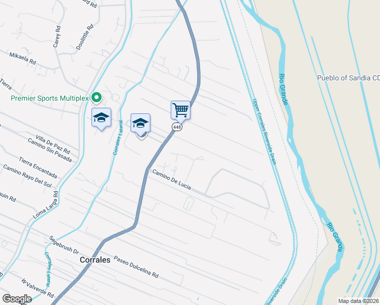 map of restaurants, bars, coffee shops, grocery stores, and more near 20 Manzano Road in Corrales