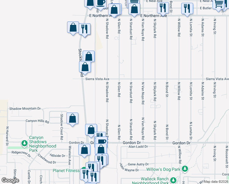 map of restaurants, bars, coffee shops, grocery stores, and more near 4205 North Glen Road in Kingman