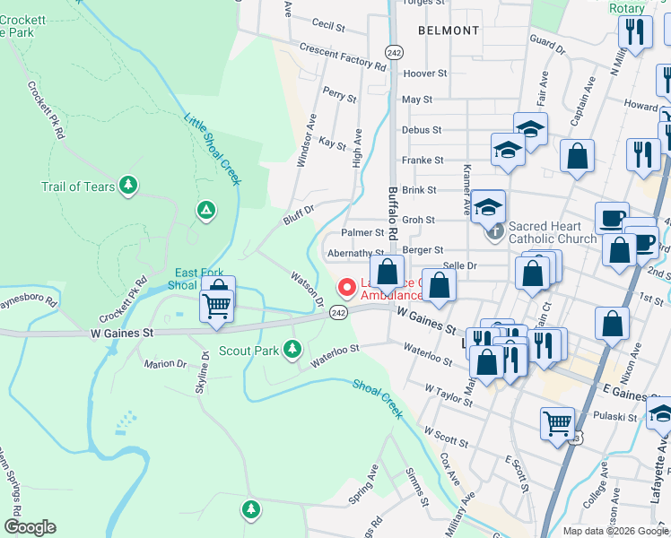map of restaurants, bars, coffee shops, grocery stores, and more near 514 Stephens Street in Lawrenceburg
