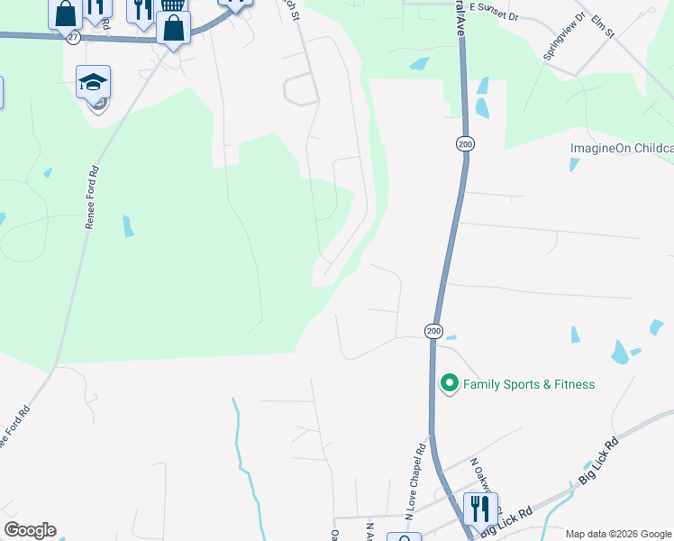 map of restaurants, bars, coffee shops, grocery stores, and more near 735 Redah Avenue in Locust