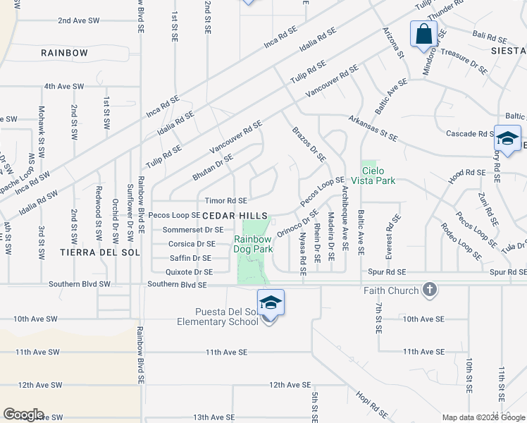 map of restaurants, bars, coffee shops, grocery stores, and more near 331 Timor Road Southeast in Rio Rancho