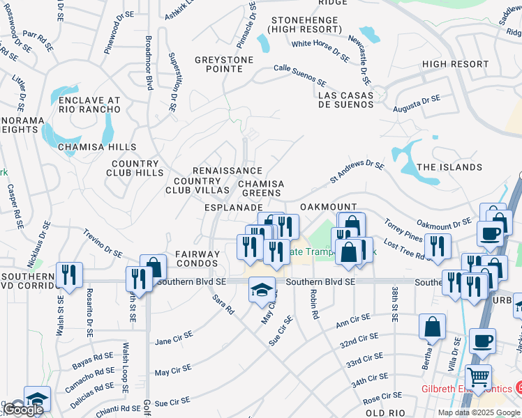 map of restaurants, bars, coffee shops, grocery stores, and more near 3345 Esplanade Circle Southeast in Rio Rancho