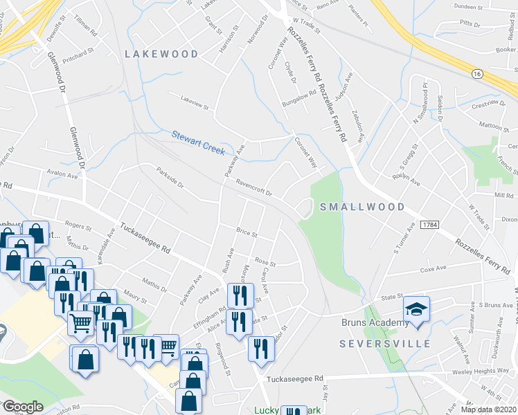 map of restaurants, bars, coffee shops, grocery stores, and more near 2807 Lake Avenue in Charlotte