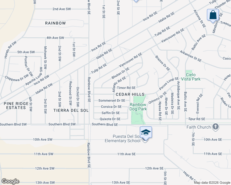 map of restaurants, bars, coffee shops, grocery stores, and more near 237 Timor Road Southeast in Rio Rancho