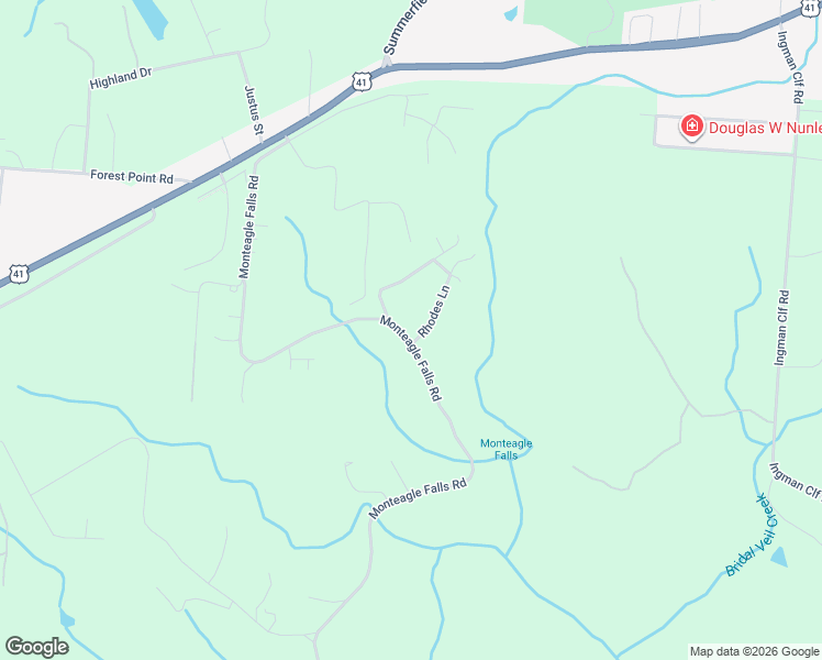 map of restaurants, bars, coffee shops, grocery stores, and more near 17 Rhodes Lane in Monteagle