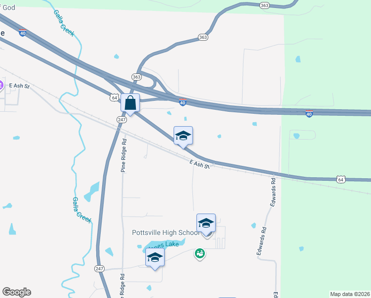 map of restaurants, bars, coffee shops, grocery stores, and more near 6926 Highway 247 in Pottsville