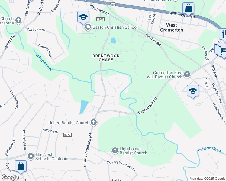 map of restaurants, bars, coffee shops, grocery stores, and more near 4651 Glasgow Court in Gastonia