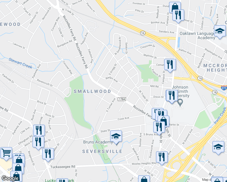 map of restaurants, bars, coffee shops, grocery stores, and more near in Charlotte