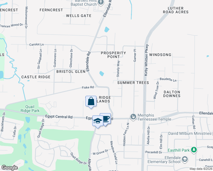 map of restaurants, bars, coffee shops, grocery stores, and more near 4400 Ellendale Road in Memphis