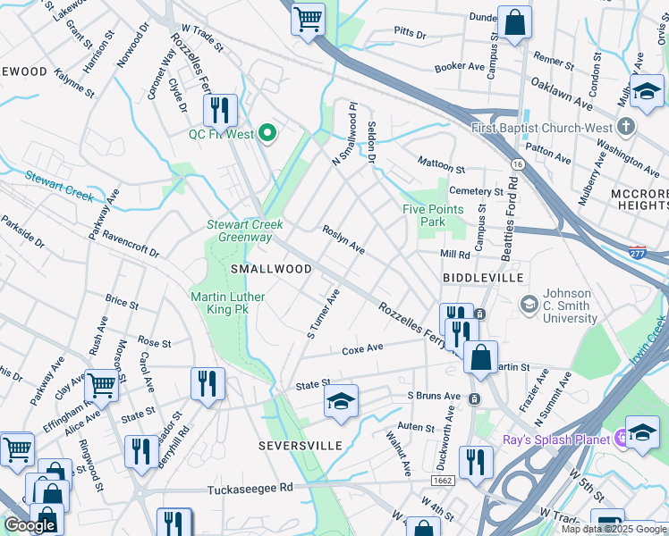 map of restaurants, bars, coffee shops, grocery stores, and more near 2314 Rozzelles Ferry Road in Charlotte