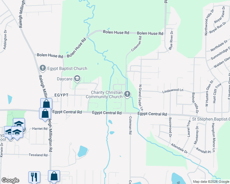 map of restaurants, bars, coffee shops, grocery stores, and more near 4428 Pecan Creek Circle South in Memphis