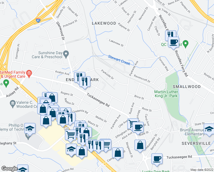 map of restaurants, bars, coffee shops, grocery stores, and more near 1003 McQuay Street in Charlotte