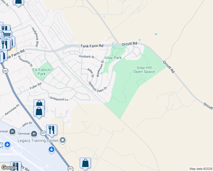 map of restaurants, bars, coffee shops, grocery stores, and more near 4587 Spanish Oaks Drive in San Luis Obispo