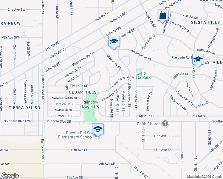 map of restaurants, bars, coffee shops, grocery stores, and more near 477 Pecos Loop Southeast in Rio Rancho