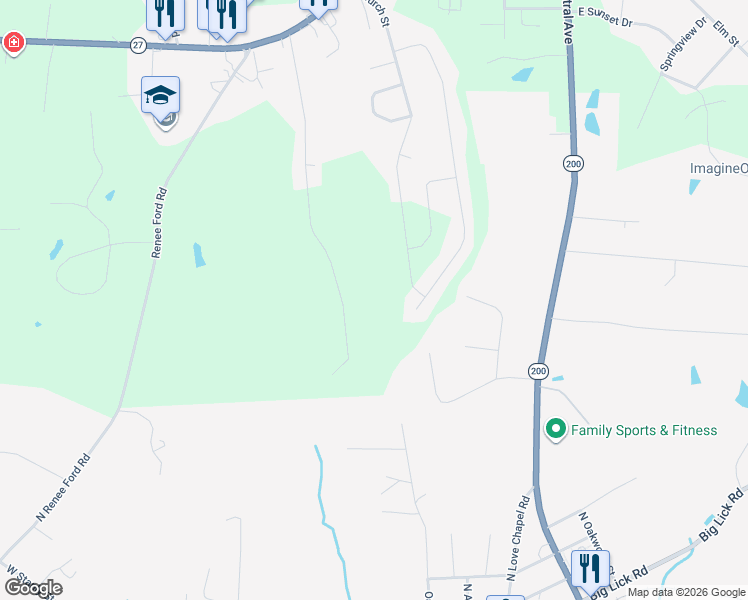 map of restaurants, bars, coffee shops, grocery stores, and more near 501 Simpson Road in Locust