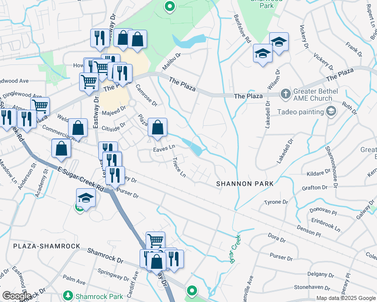 map of restaurants, bars, coffee shops, grocery stores, and more near 1006 Phil O'Neil Drive in Charlotte