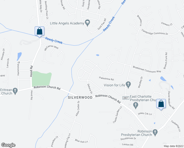 map of restaurants, bars, coffee shops, grocery stores, and more near 7628 Deluca Drive in Charlotte