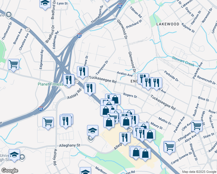map of restaurants, bars, coffee shops, grocery stores, and more near 1218 Hazel Street in Charlotte