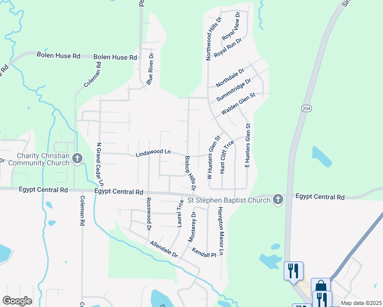 map of restaurants, bars, coffee shops, grocery stores, and more near 4390 Bishop Hills Drive in Memphis