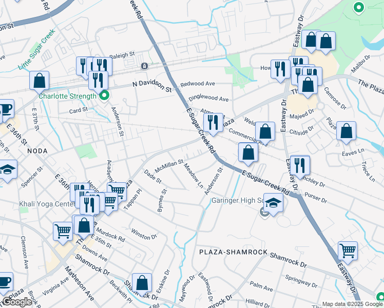 map of restaurants, bars, coffee shops, grocery stores, and more near in Charlotte