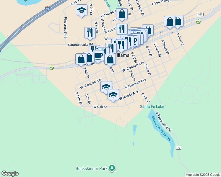 map of restaurants, bars, coffee shops, grocery stores, and more near 440 South 7th Street in Williams