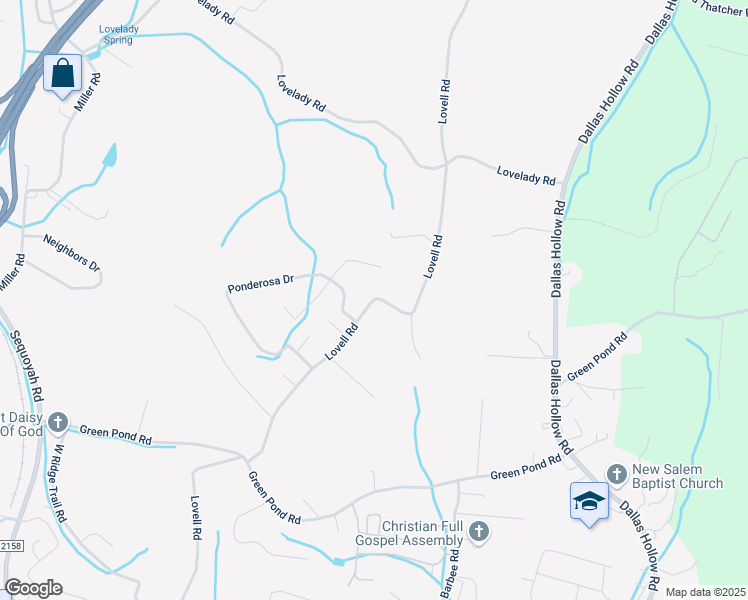 map of restaurants, bars, coffee shops, grocery stores, and more near 10342 Lovell Road in Soddy-Daisy