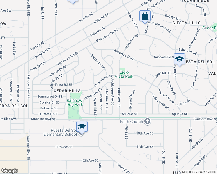 map of restaurants, bars, coffee shops, grocery stores, and more near 811 Madeira Drive Southeast in Rio Rancho