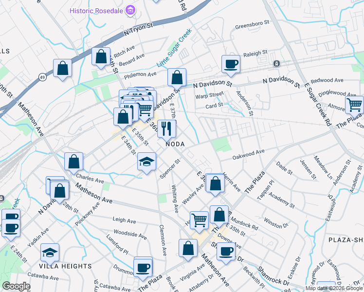 map of restaurants, bars, coffee shops, grocery stores, and more near in Charlotte