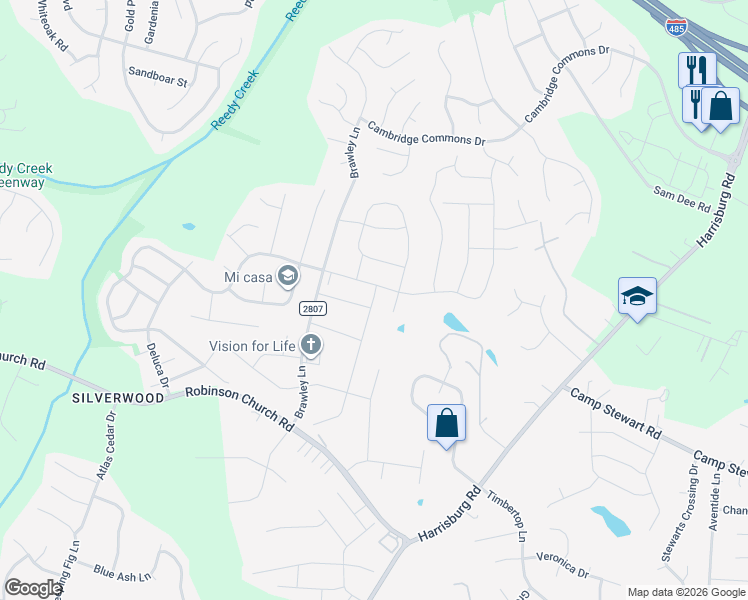 map of restaurants, bars, coffee shops, grocery stores, and more near 9207 Wardley Drive in Charlotte