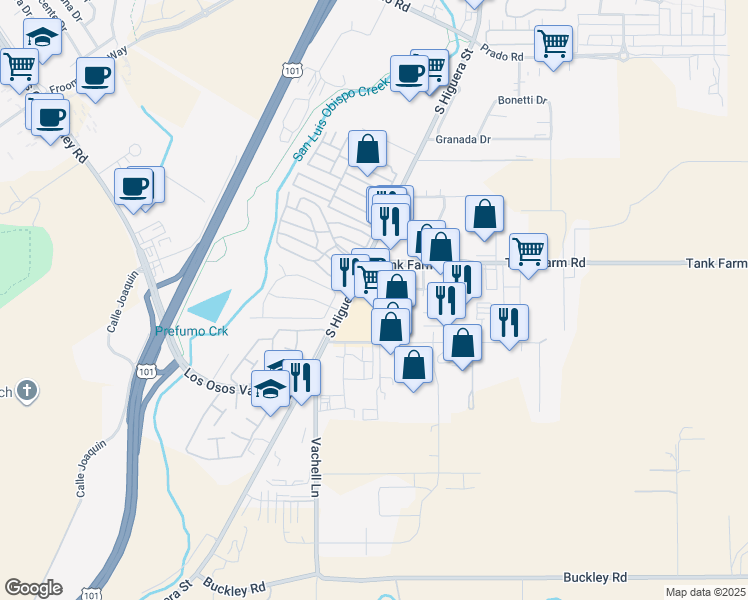 map of restaurants, bars, coffee shops, grocery stores, and more near 3977 S Higuera St in San Luis Obispo