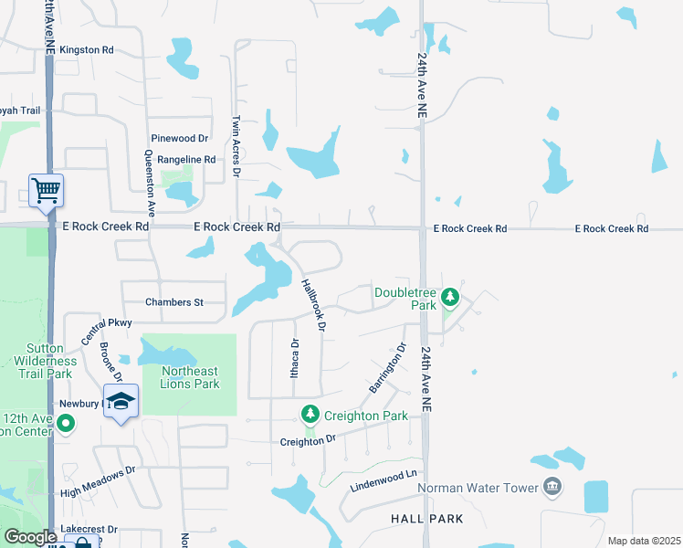 map of restaurants, bars, coffee shops, grocery stores, and more near 2132 Turtle Creek Drive in Norman
