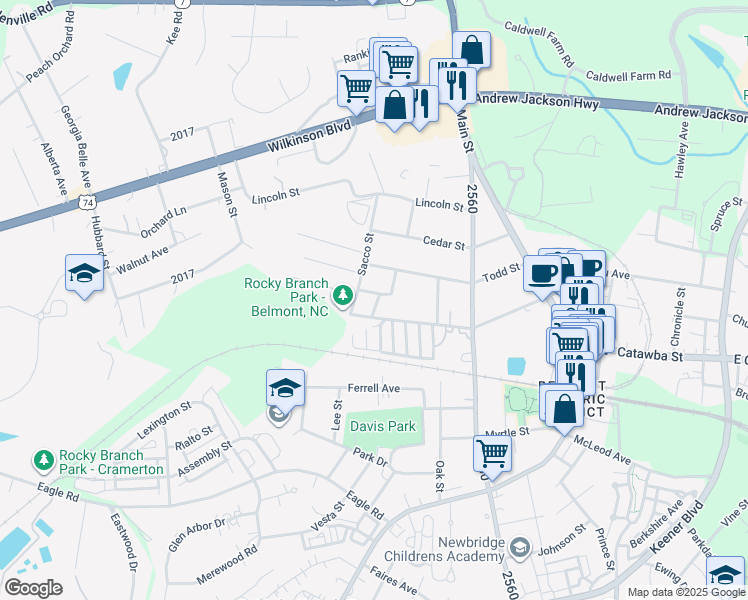 map of restaurants, bars, coffee shops, grocery stores, and more near 210 Reid Street in Belmont