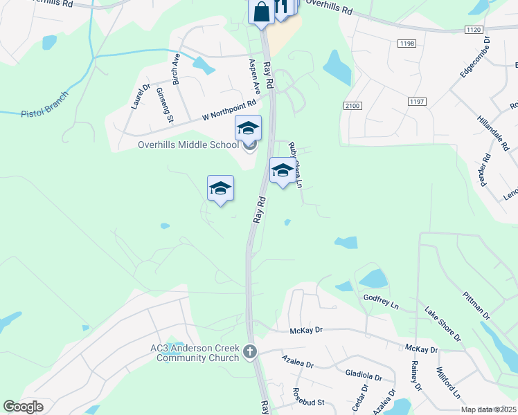 map of restaurants, bars, coffee shops, grocery stores, and more near 2626 Ray Road in Spring Lake