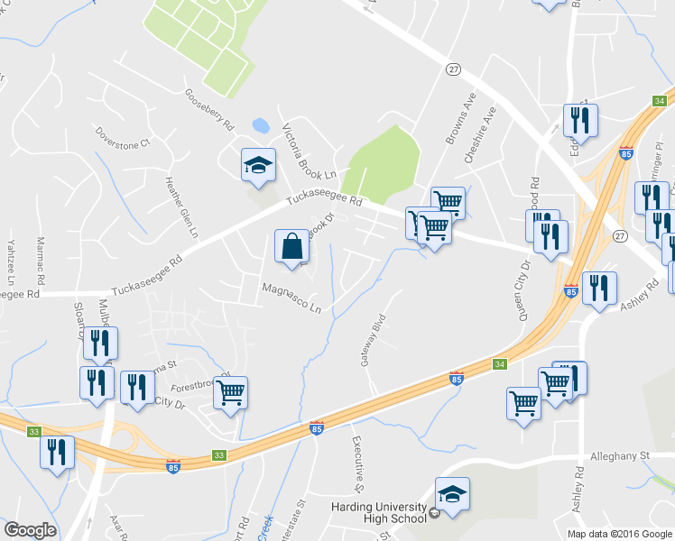 map of restaurants, bars, coffee shops, grocery stores, and more near 4724 Brewer Drive in Charlotte