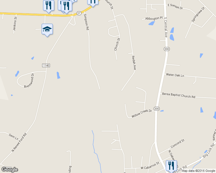 map of restaurants, bars, coffee shops, grocery stores, and more near 501 Simpson Road in Locust