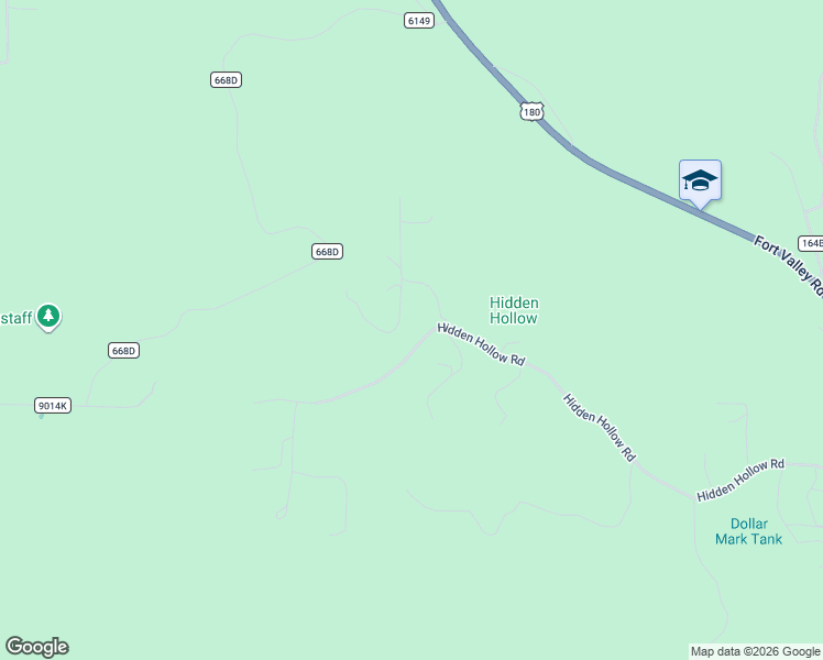 map of restaurants, bars, coffee shops, grocery stores, and more near 5216 Hidden Hollow Road in Flagstaff