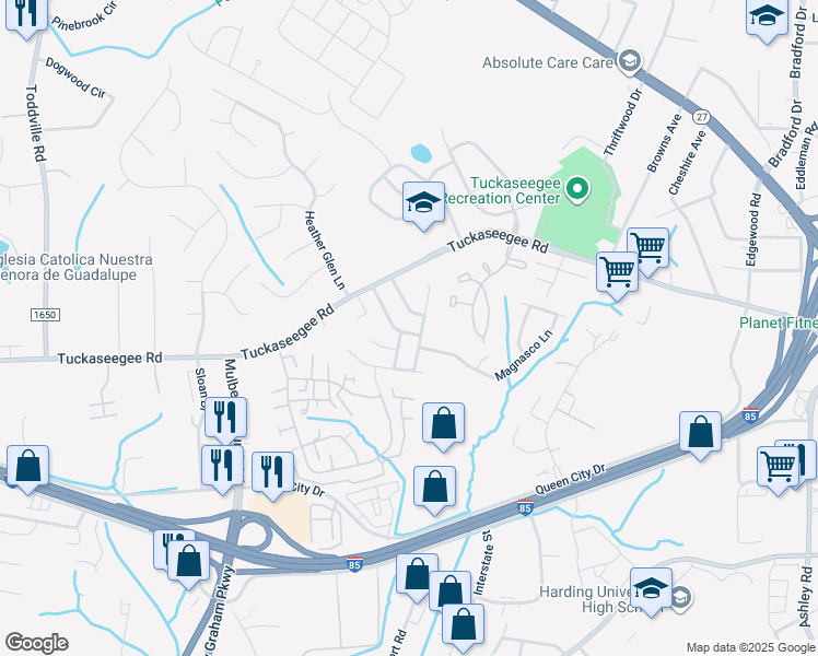 map of restaurants, bars, coffee shops, grocery stores, and more near 2829 Reid Meadows Drive in Charlotte