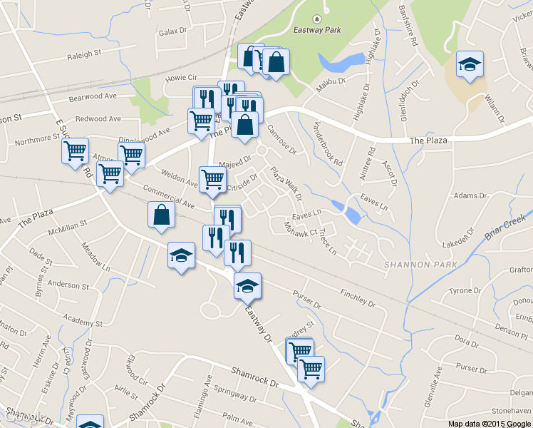 map of restaurants, bars, coffee shops, grocery stores, and more near 1811 Kindred Drive in Charlotte