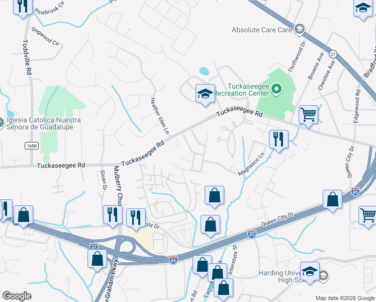 map of restaurants, bars, coffee shops, grocery stores, and more near 2810 Reid Meadows Drive in Charlotte
