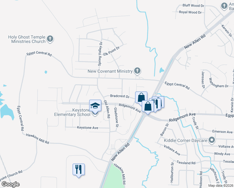 map of restaurants, bars, coffee shops, grocery stores, and more near 3390 Bradcrest Drive in Memphis