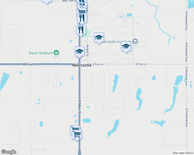 map of restaurants, bars, coffee shops, grocery stores, and more near 201 Blue Dr in Newcastle