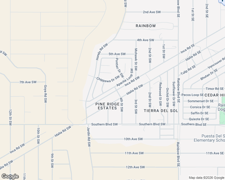 map of restaurants, bars, coffee shops, grocery stores, and more near 568 Apache Loop Southwest in Rio Rancho